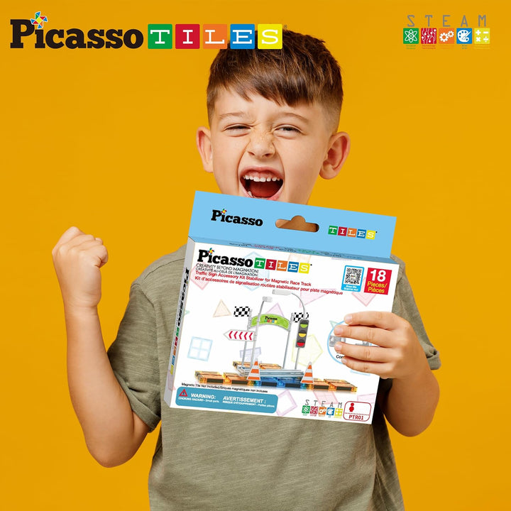 PicassoTiles Kit de Pista de Carrera Compatible con Ladrillos Magné...