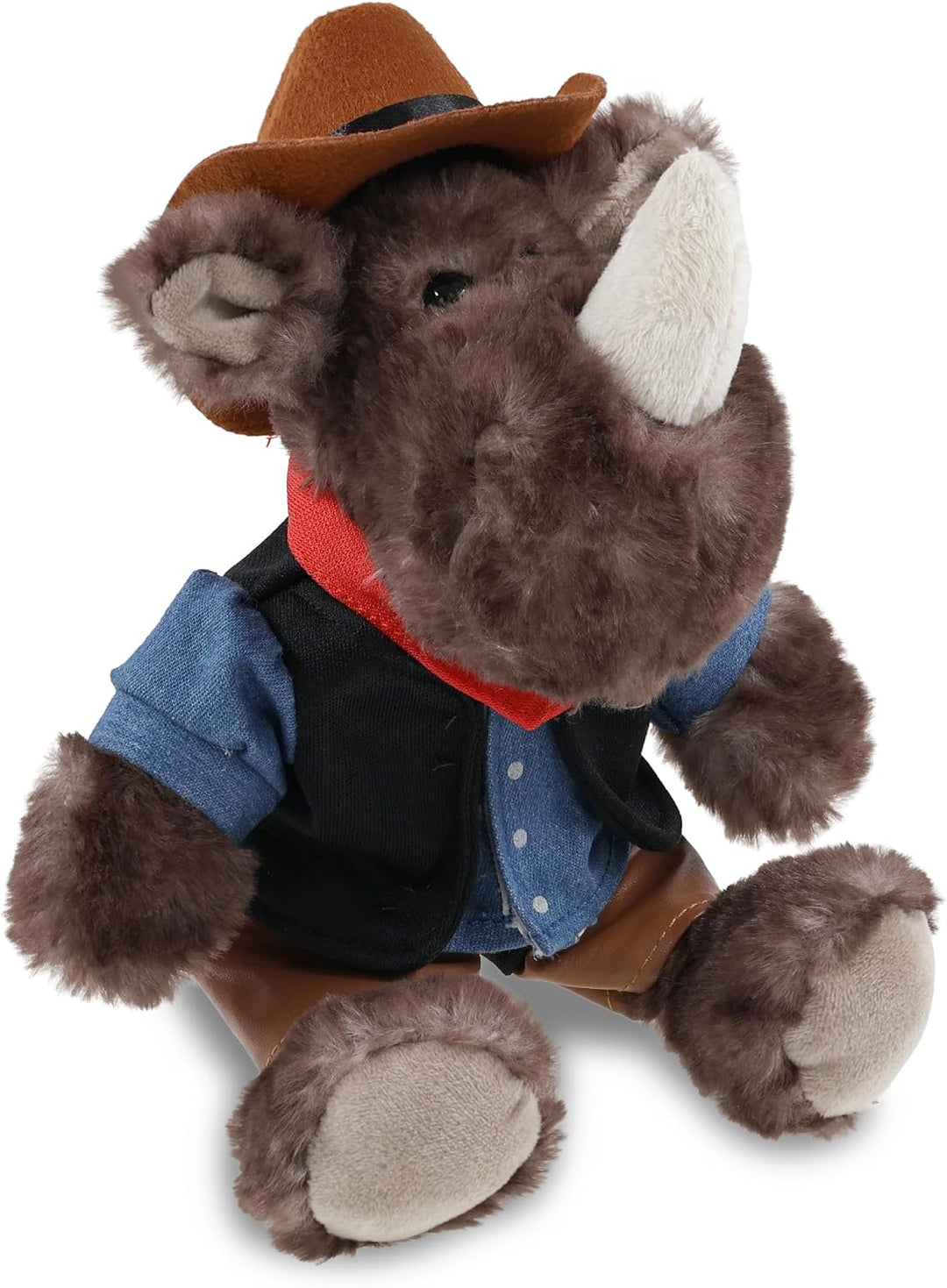 DolliBu Peluche de vaquero de rinoceronte marrón sentado