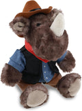 DolliBu Peluche de vaquero de rinoceronte marrón sentado