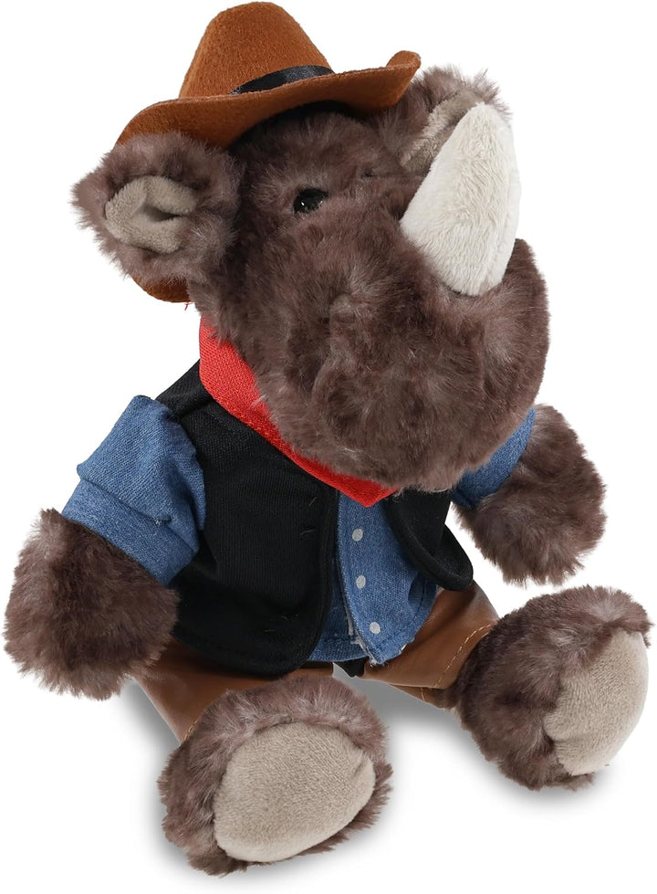 DolliBu Peluche de vaquero de rinoceronte marrón sentado