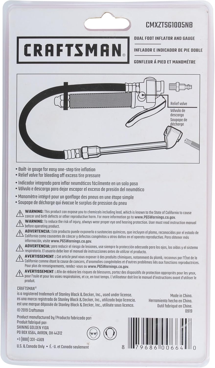 CRAFTSMAN Inflador y medidor de doble pie, 20-120 PSI, válvula de a...