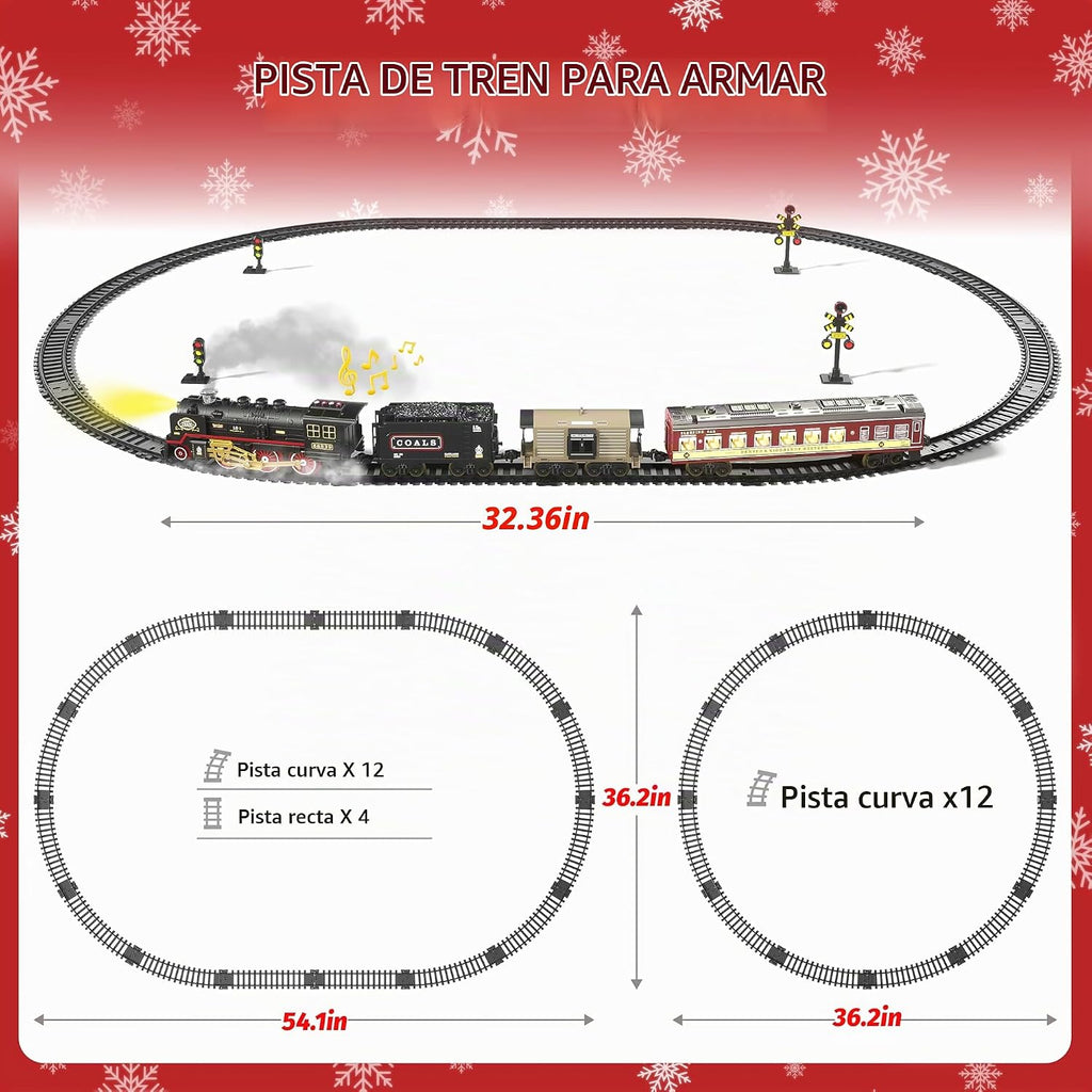 Set de Tren Eléctrico Navideño Funwee con Humo, Luces y Sonido para Niños
