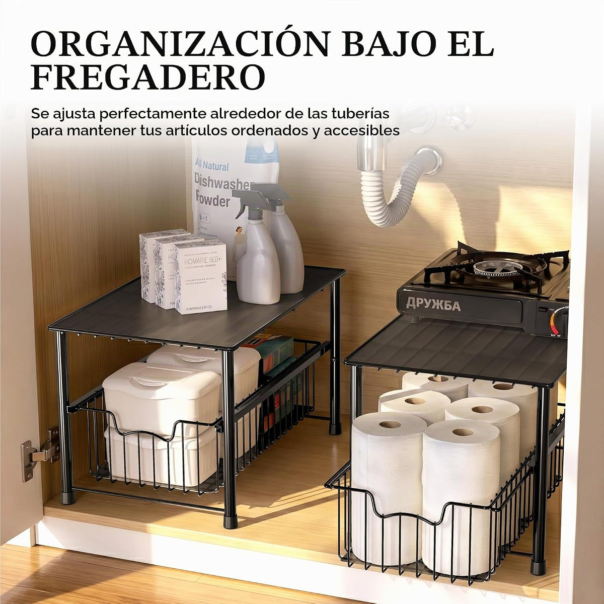 Simple Houseware Cesta deslizante apilable con cable para debajo del