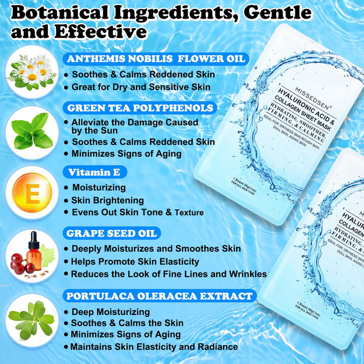 MISSEDSEN Mascarilla facial de colágeno con ácido hialurónico, acei...