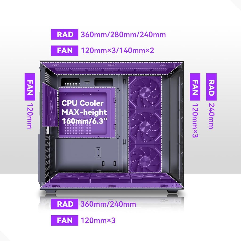 MUSETEX Y6 Funda de PC, 7 ventiladores, 16.73 pulgadasD x 10.83 pulgadasW x 15.67 pulgadasH
