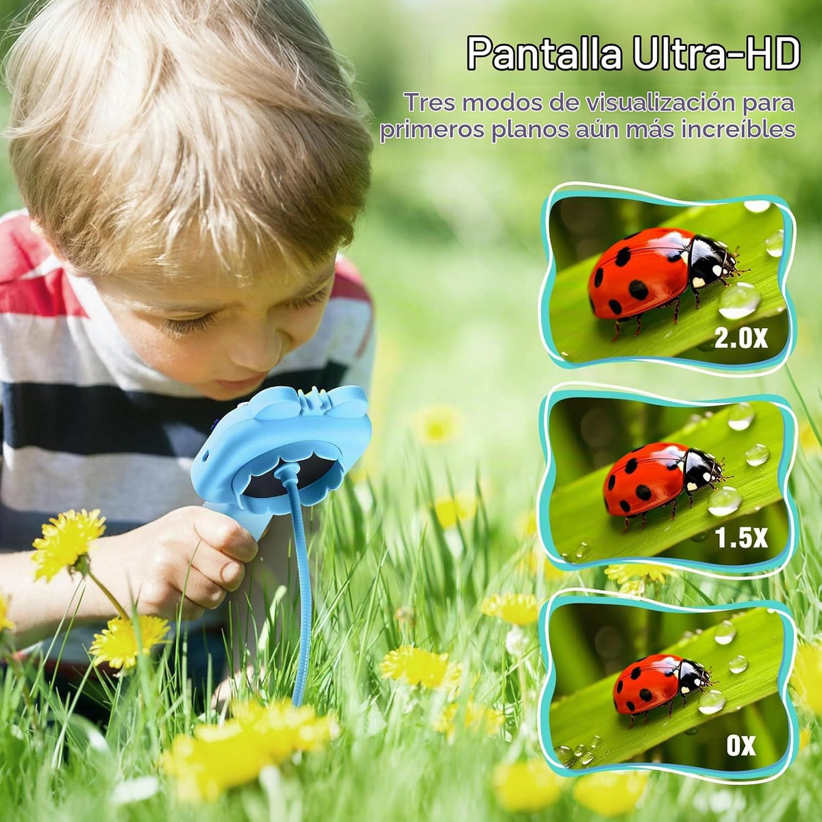 Cámara de boroscopio de juguete para niños, juguete educativo STEM Science para 4, 5, 6, 7, 8, 9, 10 años, regalo de cumpleaños, cámara de alcance infantil de 2.4 pulgadas para aventuras al aire libre y descubrimiento de la naturaleza (azul)