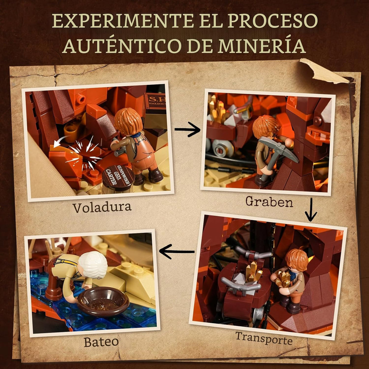 Lumibricks Mina de Oro del Salvaje Oeste Iluminación Conjunto de Ladrillos de Construcción - Entrada de Excavación de Prospector Occidental 658 Piezas Juego de Minería para Adultos y Amantes del Oeste
