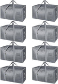 BALEINE Paquete de 8 bolsas de mudanza de gran tamaño con asas reforzadas, bolsa de almacenamiento resistente para ropa, suministros de mudanza (gris invierno, paquete de 8)
