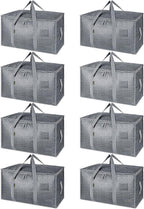 BALEINE Paquete de 8 bolsas de mudanza de gran tamaño con asas reforzadas, bolsa de almacenamiento resistente para ropa, suministros de mudanza (gris invierno, paquete de 8)