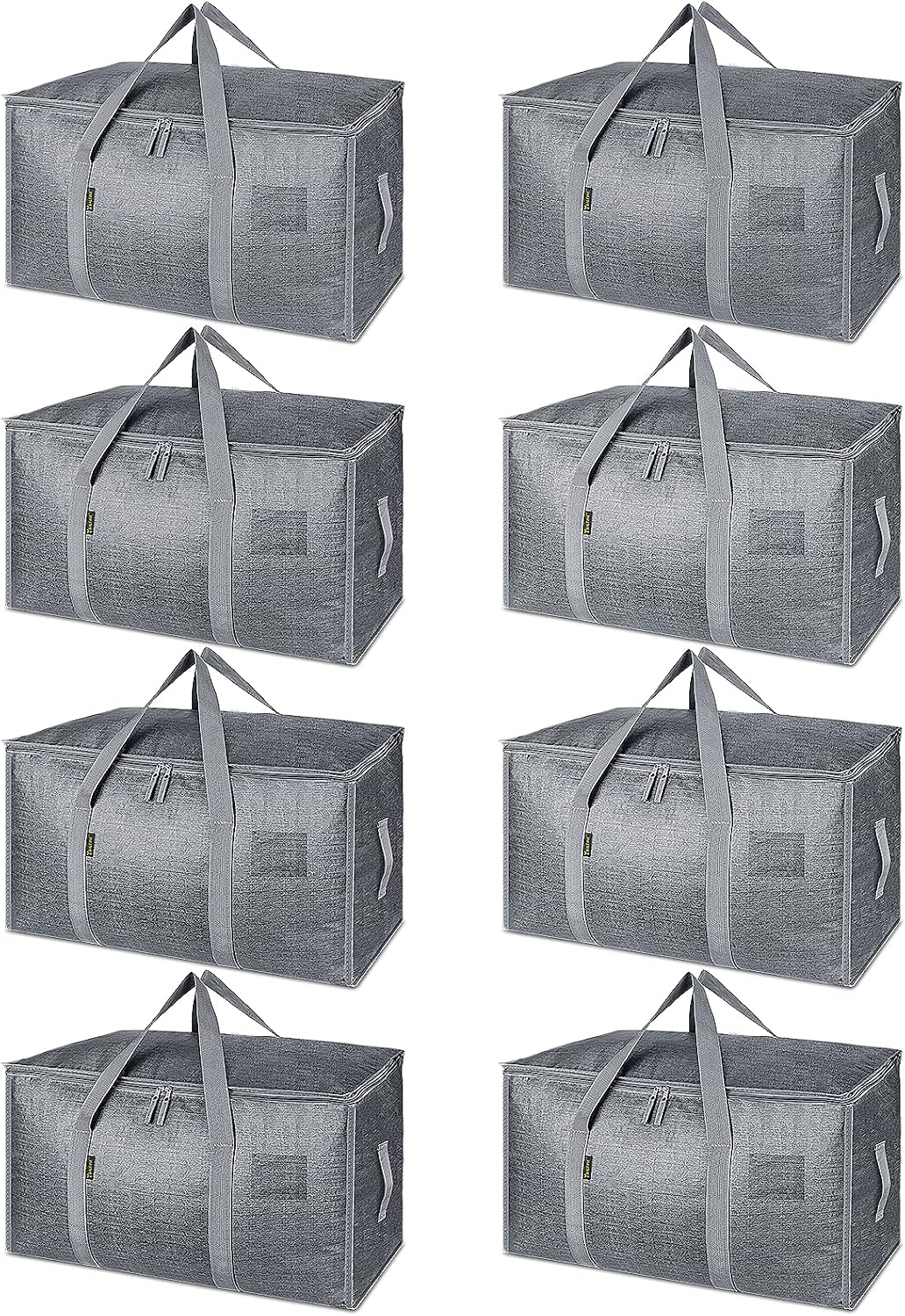 BALEINE Paquete de 8 bolsas de mudanza de gran tamaño con asas reforzadas, bolsa de almacenamiento resistente para ropa, suministros de mudanza (gris invierno, paquete de 8)