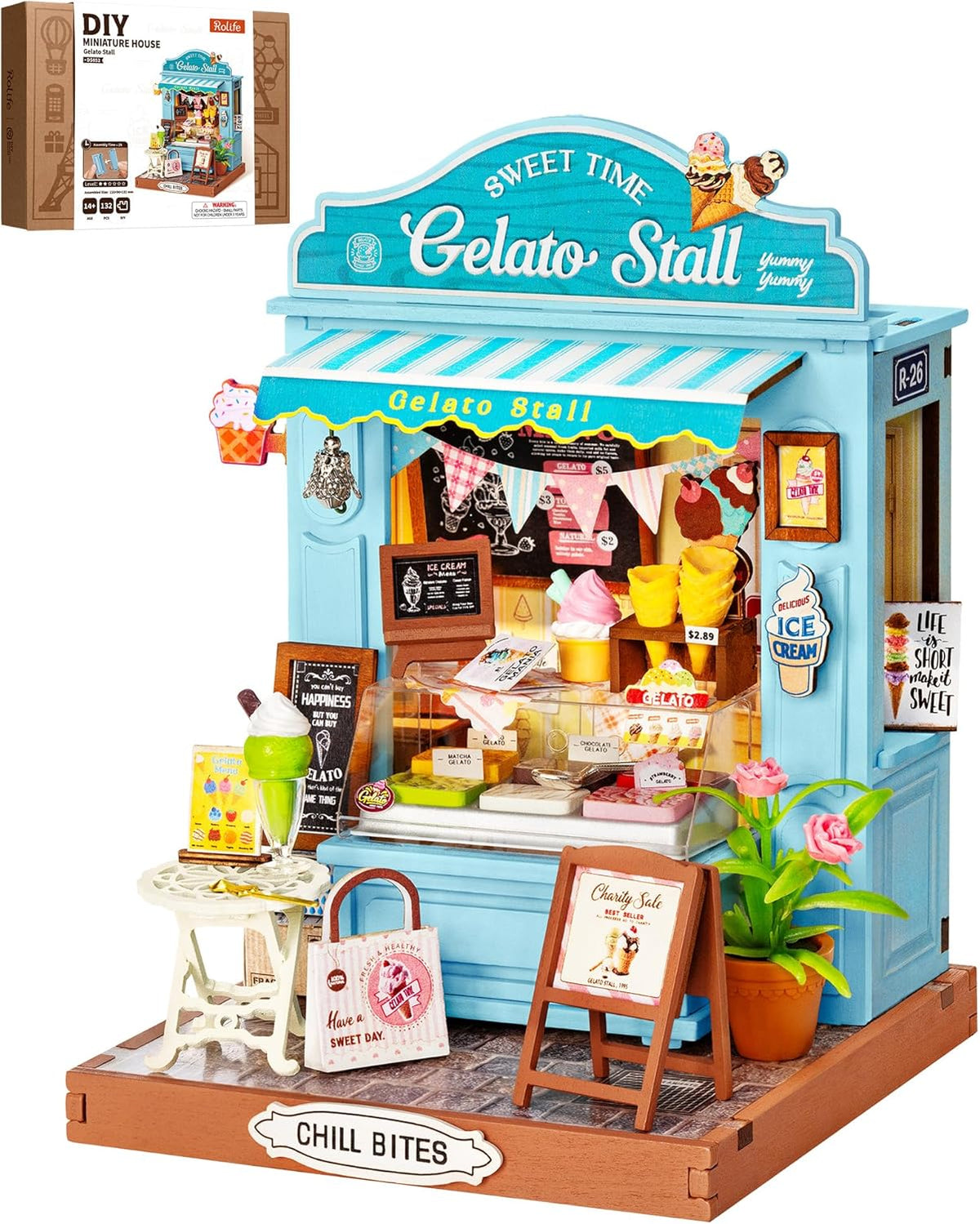 Rolife Kit de casa en miniatura de helado de verano