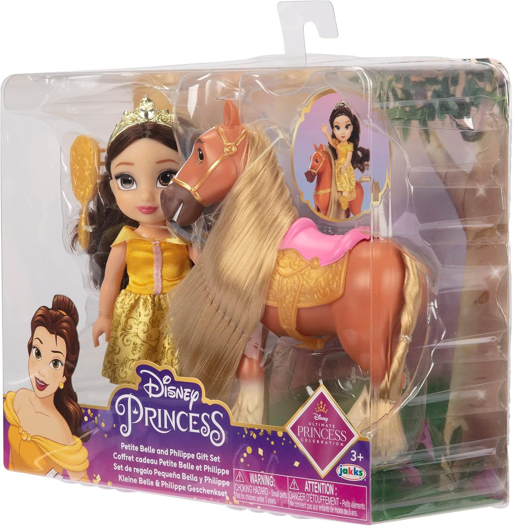 Muñeca Disney Princess Belle y Set de Regalo Petite Phillipe, Amarillo