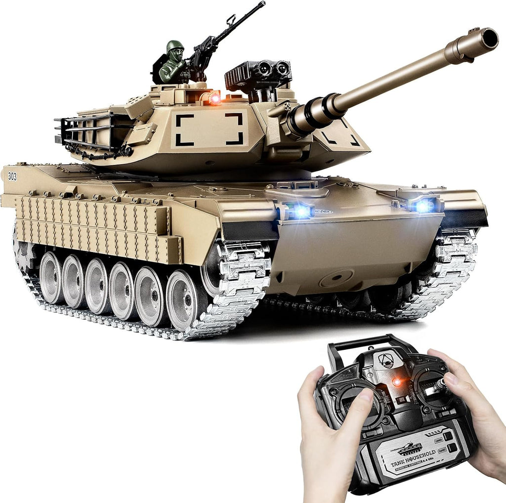 1:18 RC Tank que dispara BBS, 2.4G Metal M1A2 Abrams modelo de tanque de control remoto, juguete militar con humo, luces, sonido y retroceso, vehículo militar RC para más de 8 años