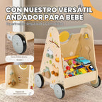 Andador de madera para bebés, andador de bebé con centro de actividades para niñas y niños, juguetes sensoriales Montessori para bebés que aprenden a caminar y sentarse a estar de pie