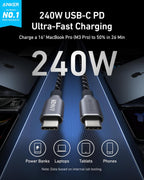 Anker Prime USB C a USB C Cable, 240W Fast carga Durable Cable (3 ft)