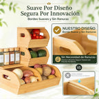 Papas de bambú y cebolla de almacenamiento de madera vegetal de ajo