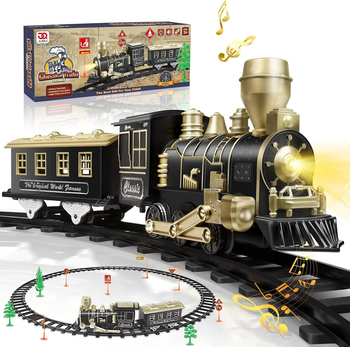 JUQU - Juego de tren modelo a pilas con luz, sonido y pistas
