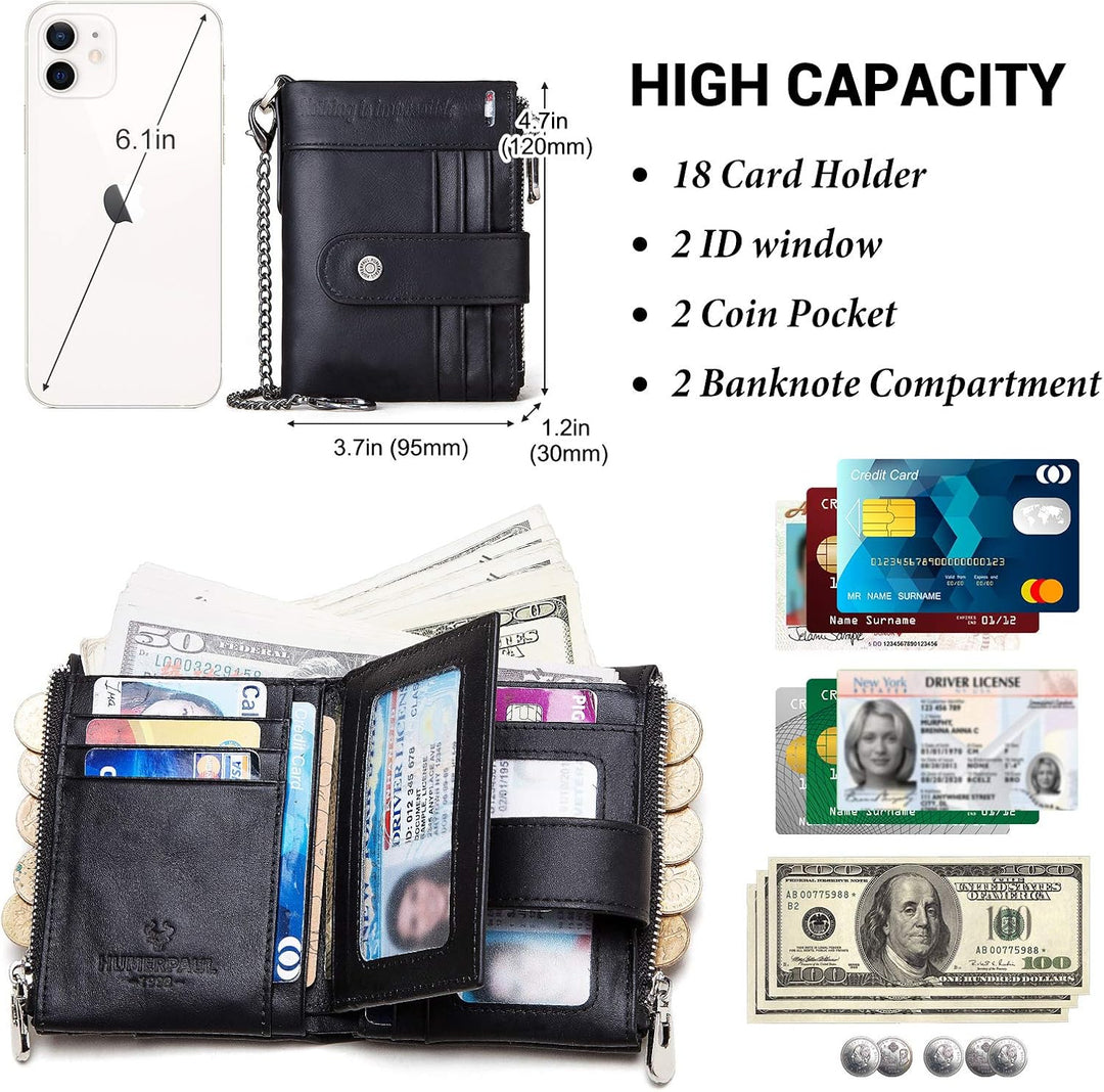 gzcz Billeteras de cadena RFID para hombre, cartera de cuero genuin...