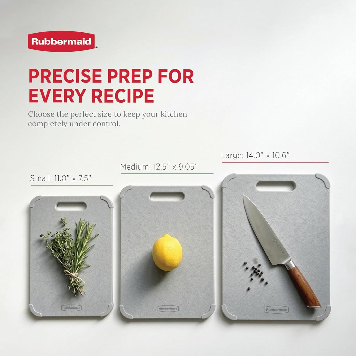 Rubbermaid Juego de tablas de cortar reversibles de fibra de trigo de 3 piezas, tablas de cortar para cocina, aptas para lavavajillas, esquinas antideslizantes, ligeras y fáciles de almacenar, tabla