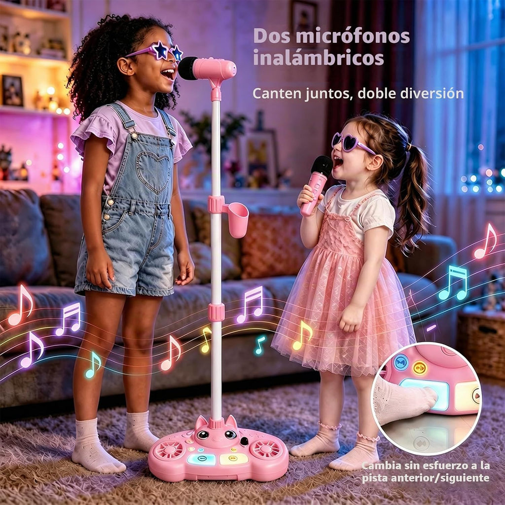 Máquina de karaoke con soporte para niños, 2 micrófonos inalámbricos