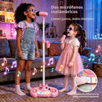 Máquina de karaoke con soporte para niños, 2 micrófonos inalámbricos