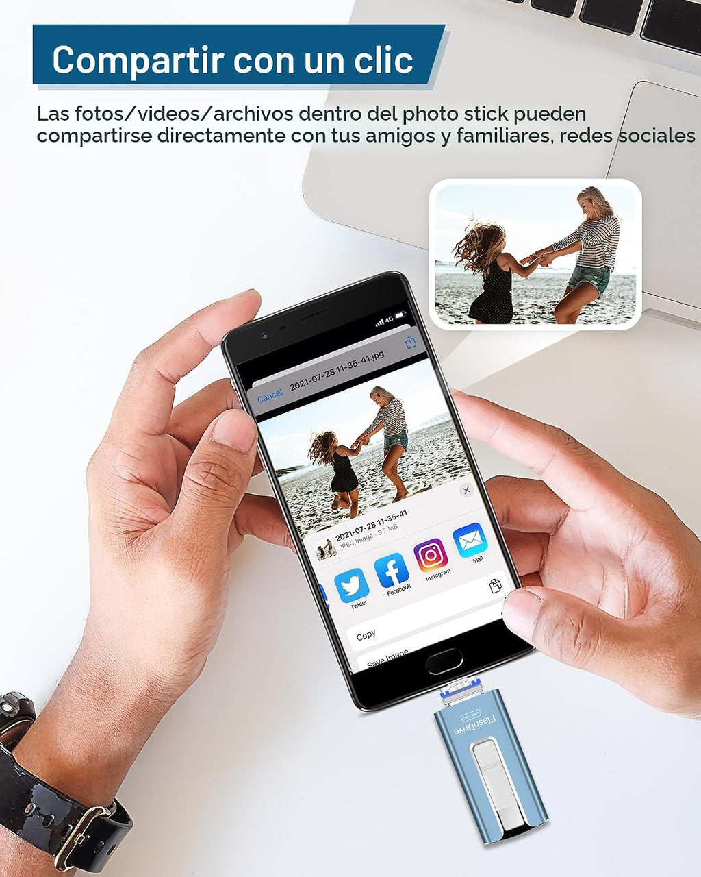 Unidad flash USB de 256 GB para teléfono y almohadilla, Azul