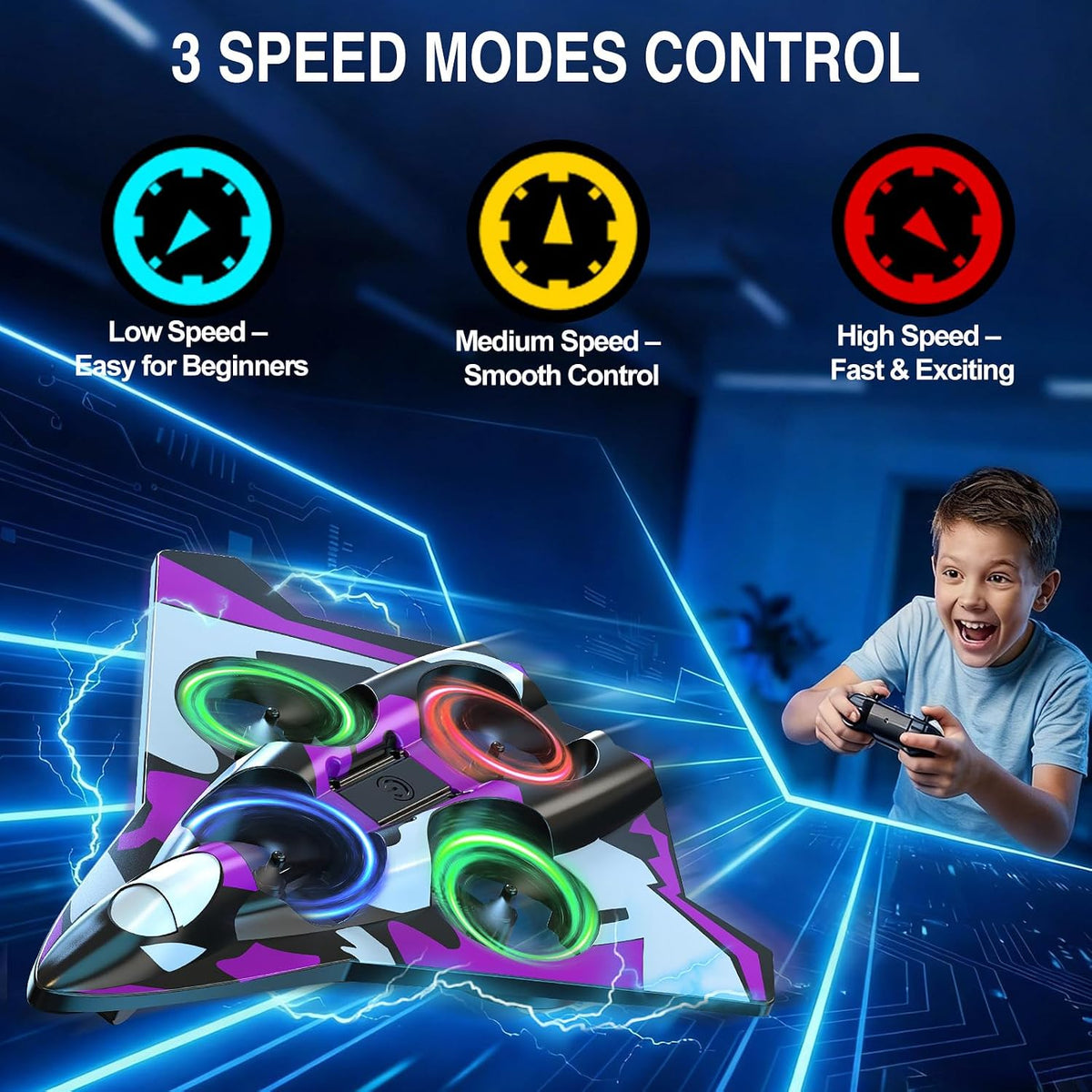 Avión de espuma Rc Planes con luces LED, avión de control remoto, avión de combate para niños y adultos de 8 a 16 años, 360 °F, rollo de acrobacias, drones para niños de 8 a 12 años, regalos