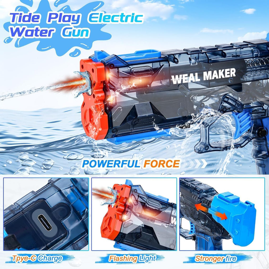 Pistola de agua eléctrica, efectos de llama de bozal, retroceso vinculado, tanque de agua doble de 50+16.9 fl oz, piscina al aire libre y juguete de combate de playa para niños y adultos
