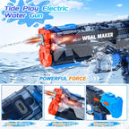 Pistola de agua eléctrica, efectos de llama de bozal, retroceso vinculado, tanque de agua doble de 50+16.9 fl oz, piscina al aire libre y juguete de combate de playa para niños y adultos