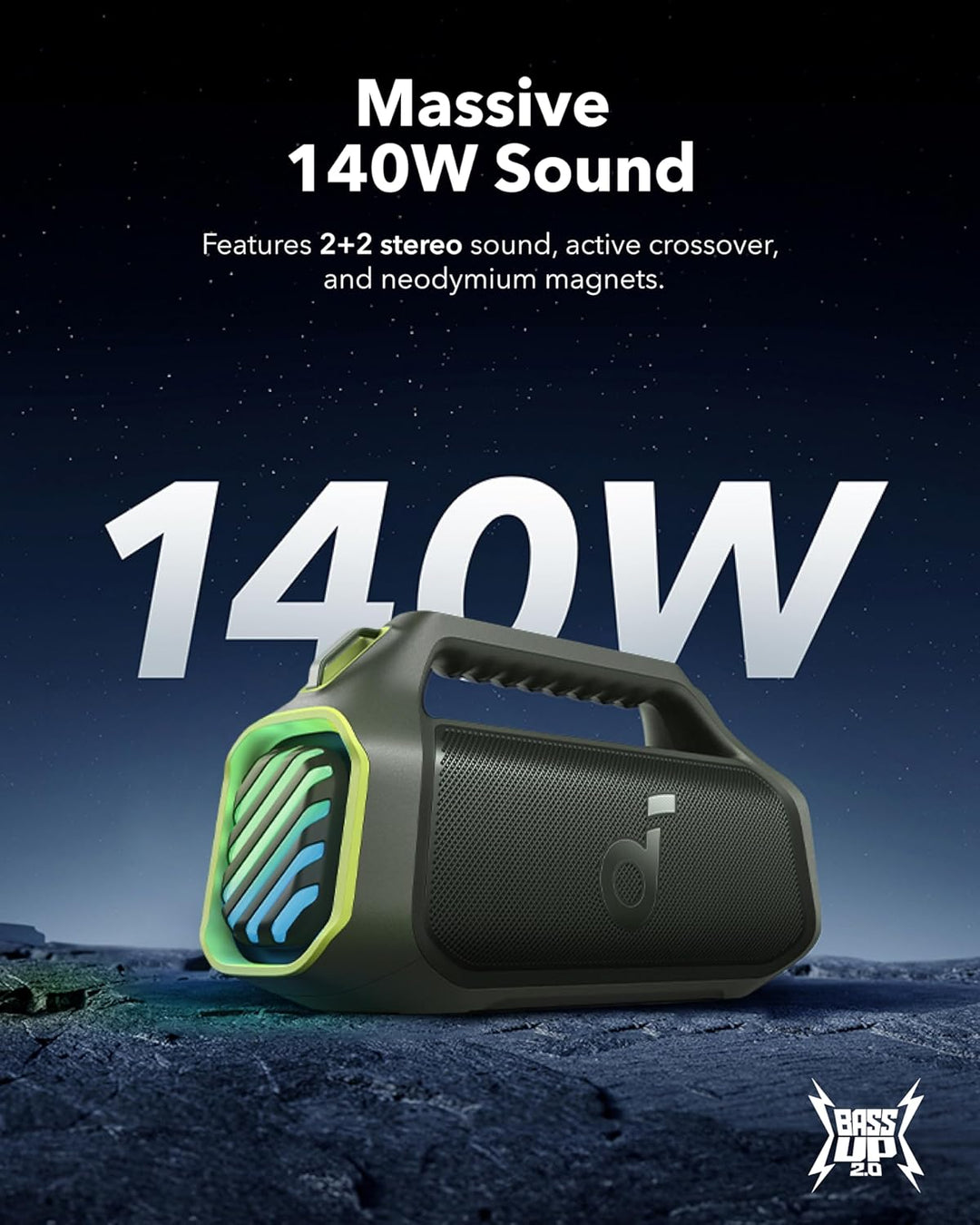 Soundcore Boom 2 Plus - Altavoz portátil de Anker, 140 W, 2+2 canal...