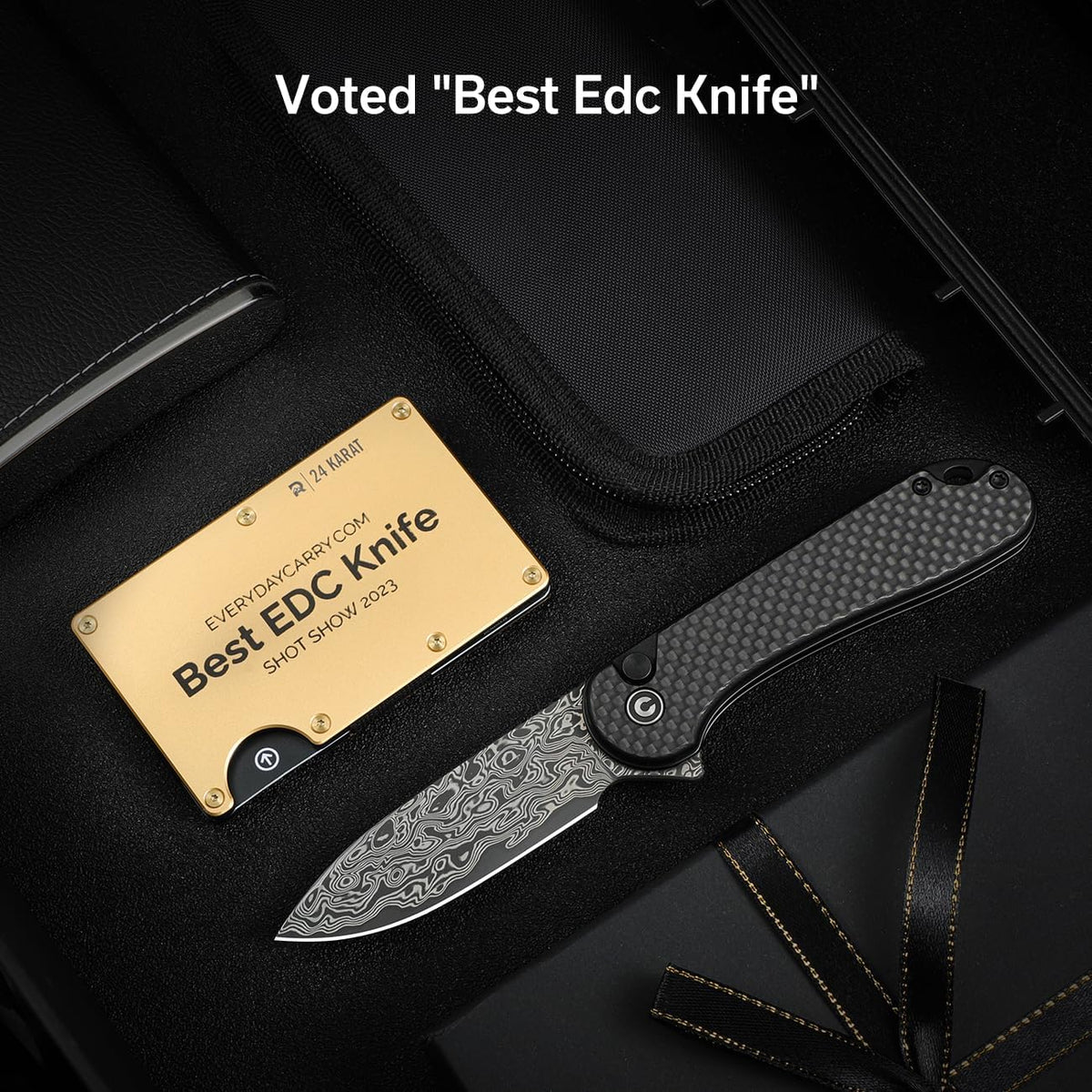 CIVIVI Elementum II Cuchillo de bolsillo plegable, hoja de Damasco de 2.96