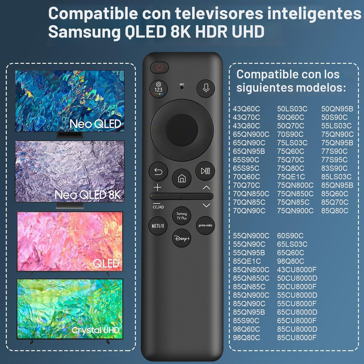 BN59-01432A - Control remoto de repuesto para Samsung Smart TV, solar y USB-C recargable, universal para televisores inteligentes Samsung 2019-2026 con función de voz
