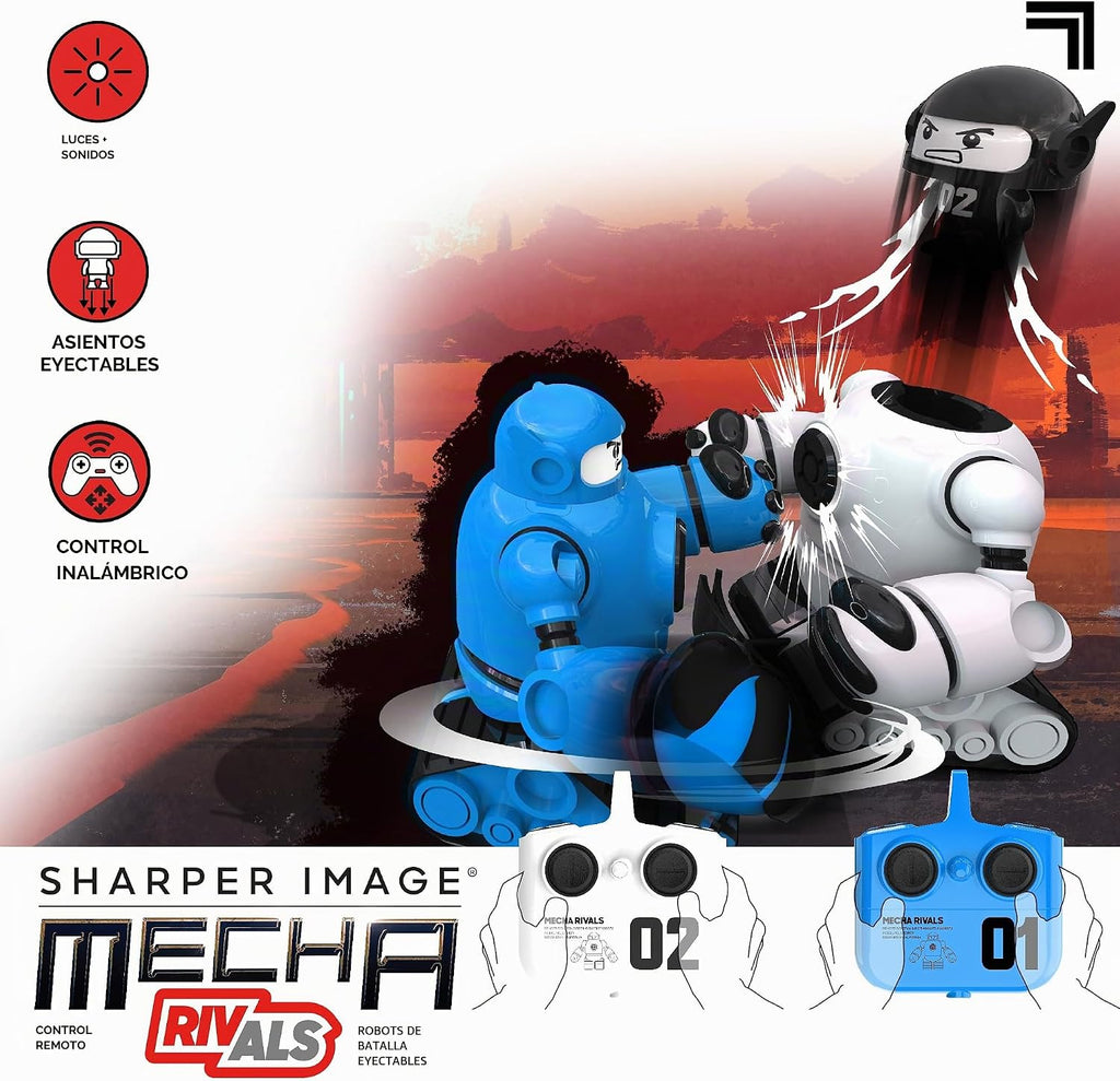 Sharper Image Mecha Rivals - Robots de batalla con control remoto, juego de robots de lucha inalámbricos para dos jugadores con luces y sonidos, modos solo y versus, asientos eyectores