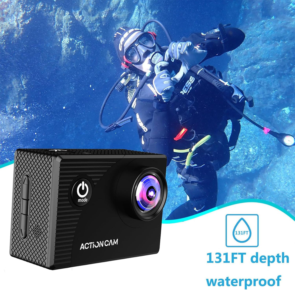 Xilecam Cámara de acción 1080P Cámara deportiva Tarjeta de memoria Cámara de acción 4xZoom 131ft Subacuático Impermeable con 2 X Baterías y Accesorio Multifunción (X2R)