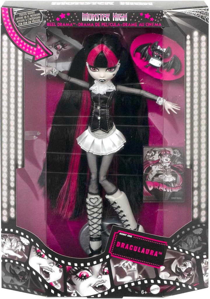 Monster High Reel Drama Muñeca, Draculaura en blanco y negro, repro...