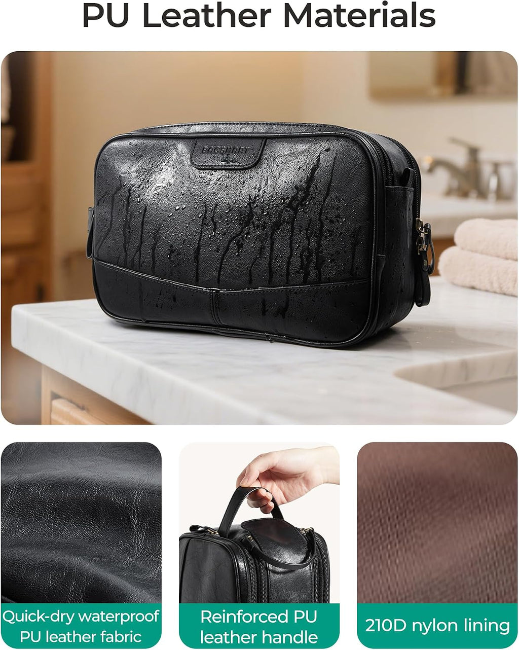 BAGSMART Neceser grande para hombre, bolsa de viaje de piel sintética para artículos de tocador, kit Dopp resistente al agua, bolsa de afeitar para baño y ducha, Azul marino