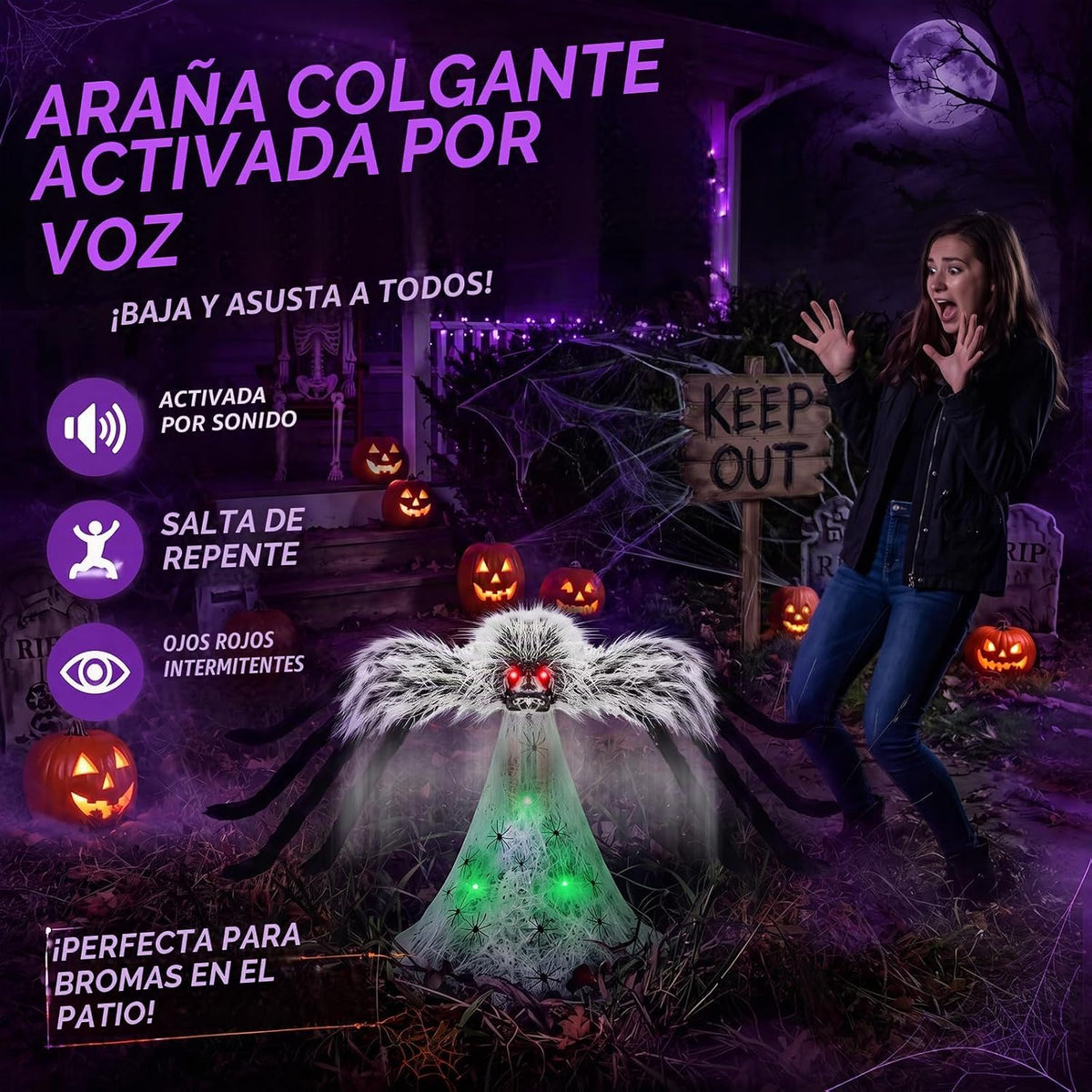 Soulchen Paquete de 2 arañas animatrónicas de Halloween con huevo LED