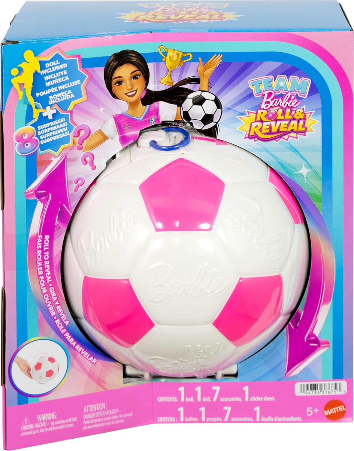 Barbie Muñeca y accesorios para jugador de fútbol Team Roll and Reveal