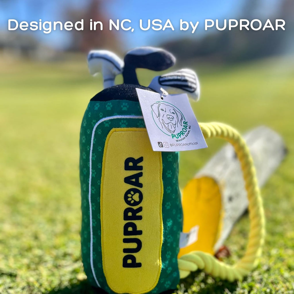 PUPROAR Colección Country Club - Paquete de regalo para perros, juguete de golf para perros y juguete de pickleball para perros con juguete chirriante, divertido y papel arrugado, juguetes divertidos
