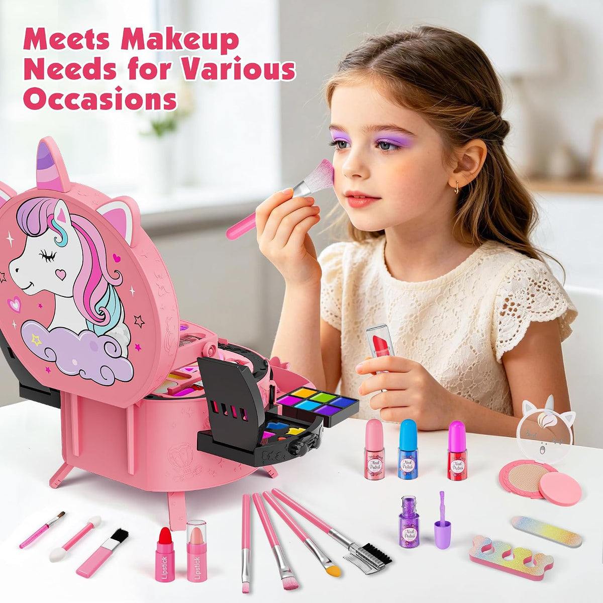 Kit de maquillaje de 59 piezas para niña, estuche de maquillaje lavable
