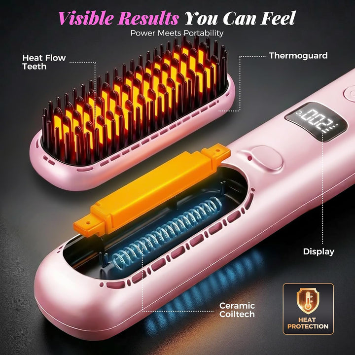 Go Brush Pro 2026, Cordless Hair Straightener Brush, Mini Hair Stra...
