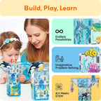 PicassoTiles Azulejos Magnéticos Bloques de construcción magnéticos para acuario, juego temático de animales marinos con 8 figuras de acción de personajes, tiburón, cangrejo, tortuga, juguetes STEM