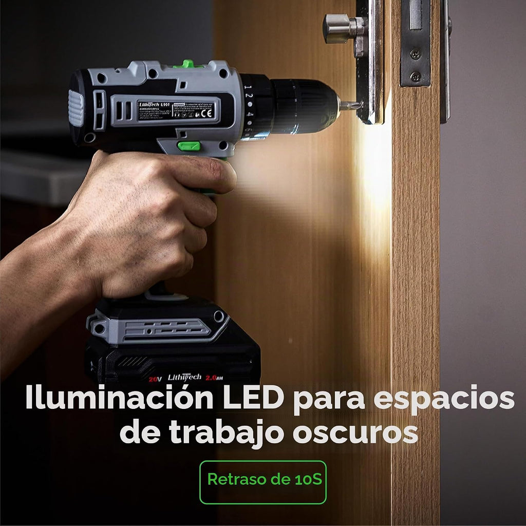 Juego de taladro inalámbrico de 20 V, taladro eléctrico de portabrocas sin llave de 3/8 pulgadas