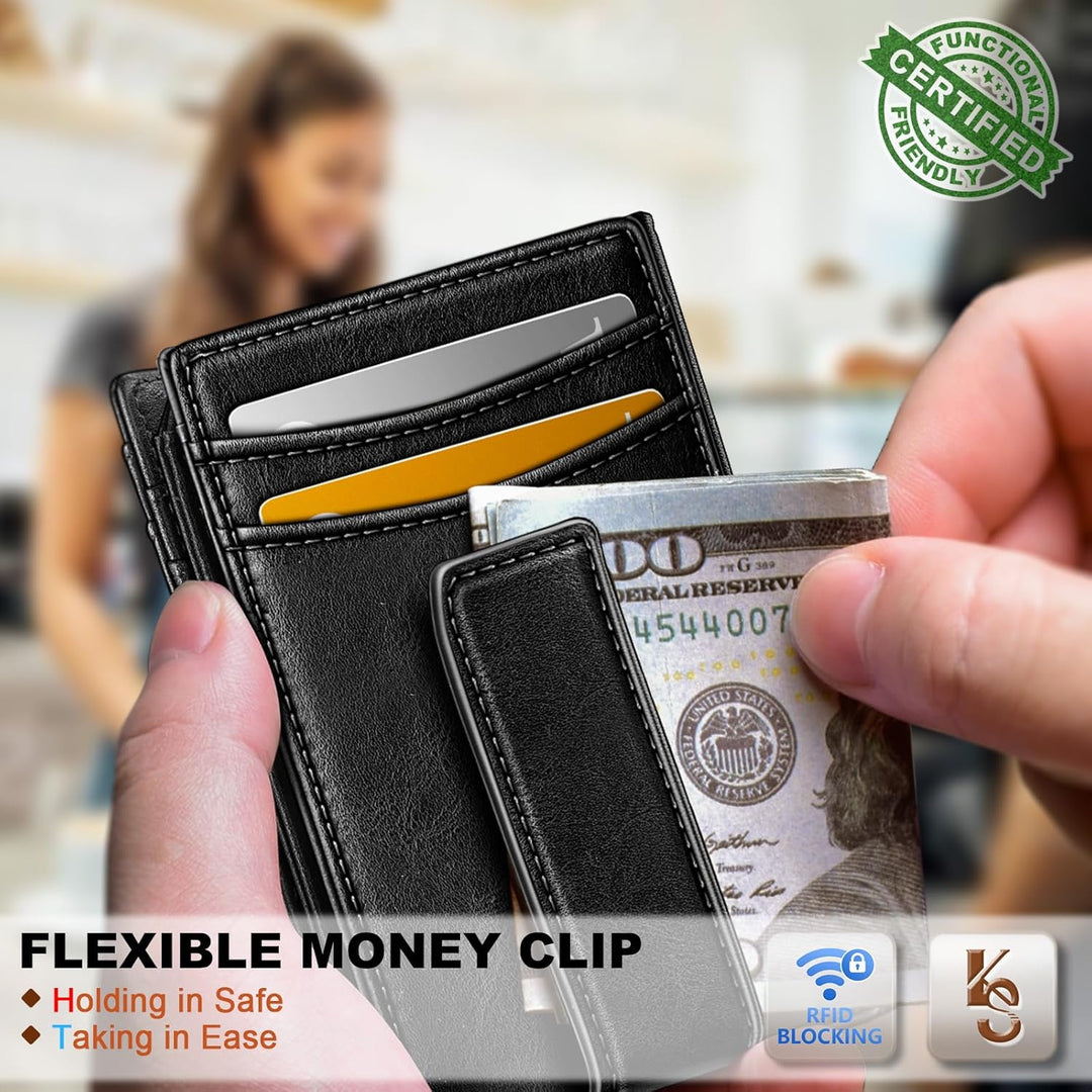 KEMISANT Billetera para hombre, delgada de cuero con clip para dine...