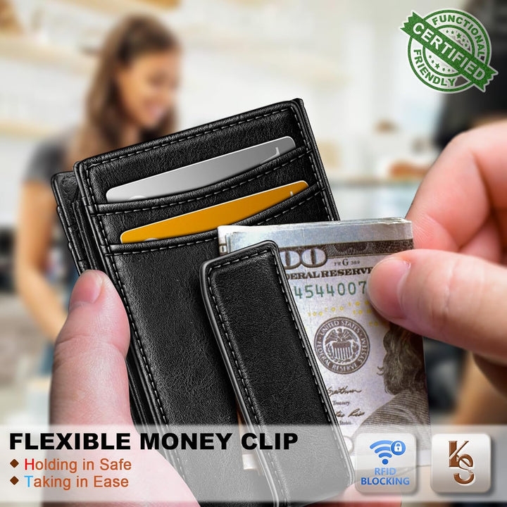 KEMISANT Billetera para hombre, delgada de cuero con clip para dine...