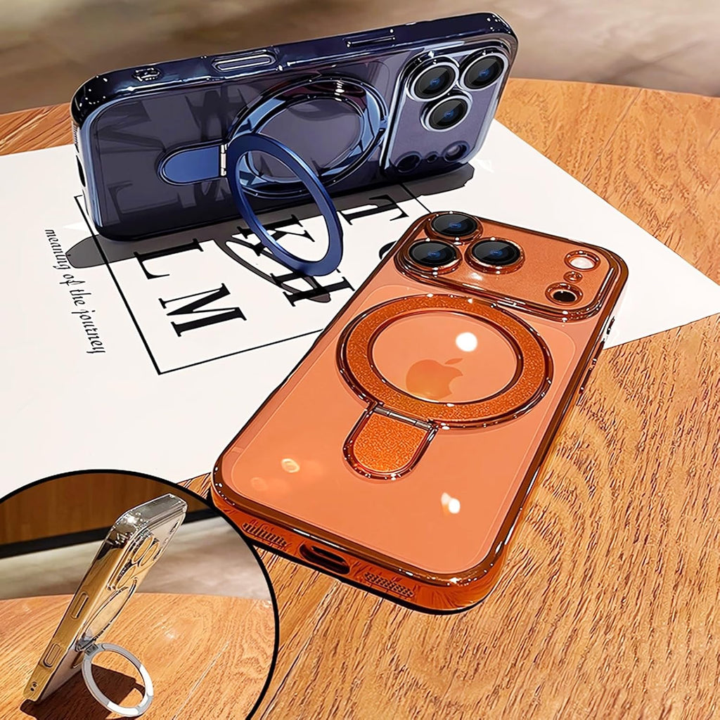 Funda magnética para iPhone 17 Pro Max transparente con soporte, protección completa de la cámara [compatible con Magsafe], funda para iPhone 17 Pro Max de 6.9 pulgadas, naranja