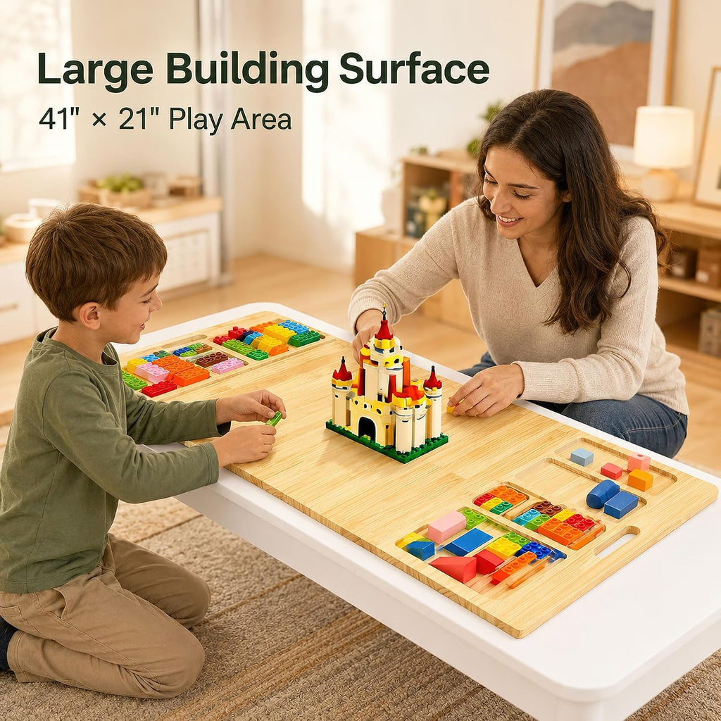 Bandeja/Falda de Construcción Plegable para Lego, Mesa de Construcción de Madera Grande, 41 x 21 in
