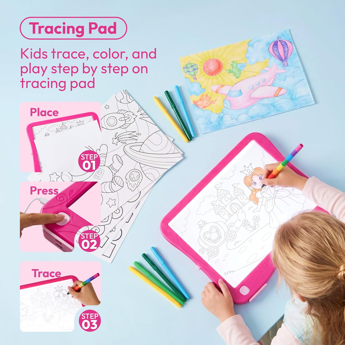 JOVA Klever Kits - Tableta de dibujo de neón 2 en 1 y almohadilla de rastreo iluminada, 4 modos de iluminación, tablero de arte LED para niños, artes y manualidades