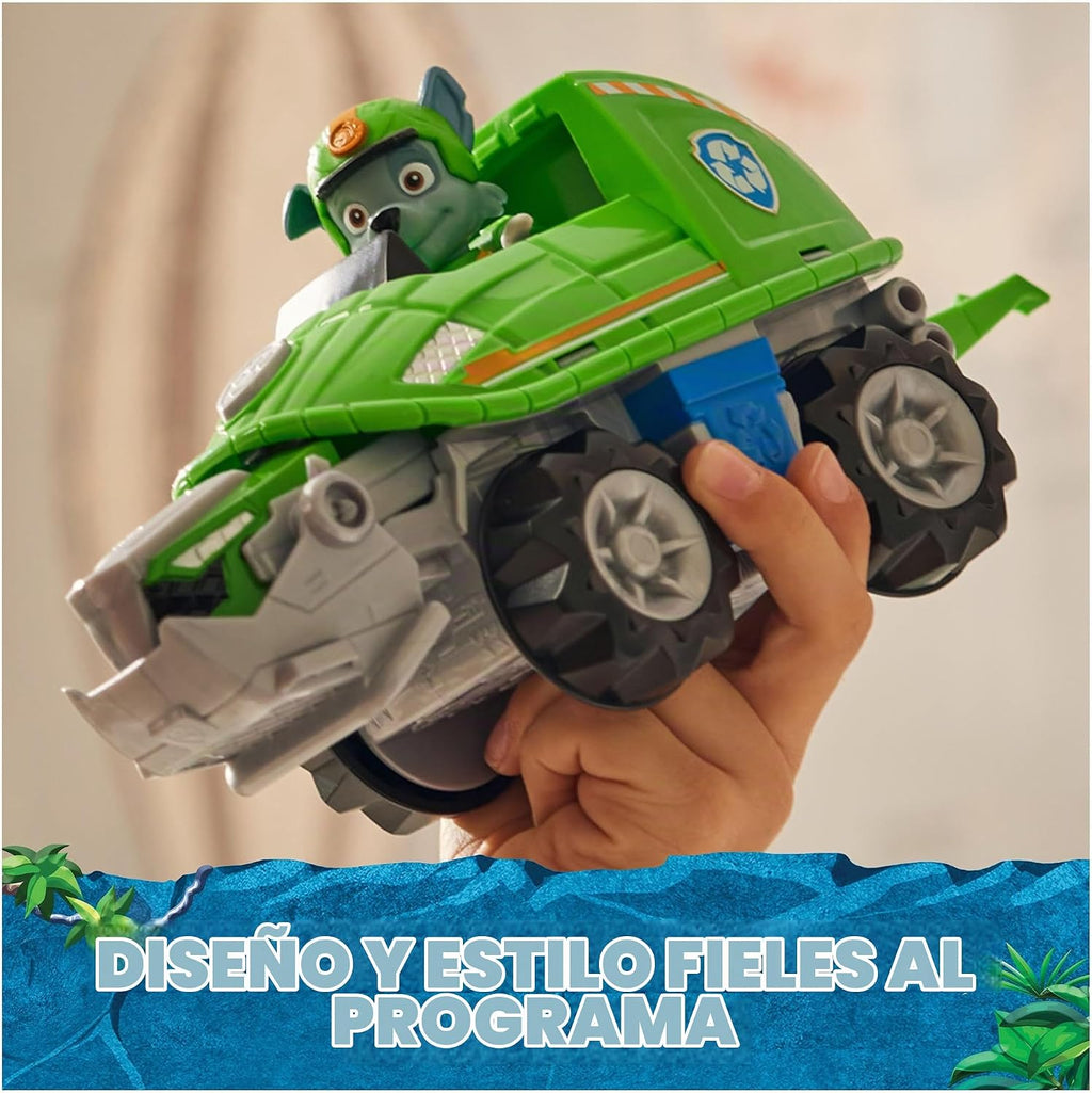 PAW Patrol Jungle Pups Vehículo Tortuga Mordedora de Rocky y Figura de Acción