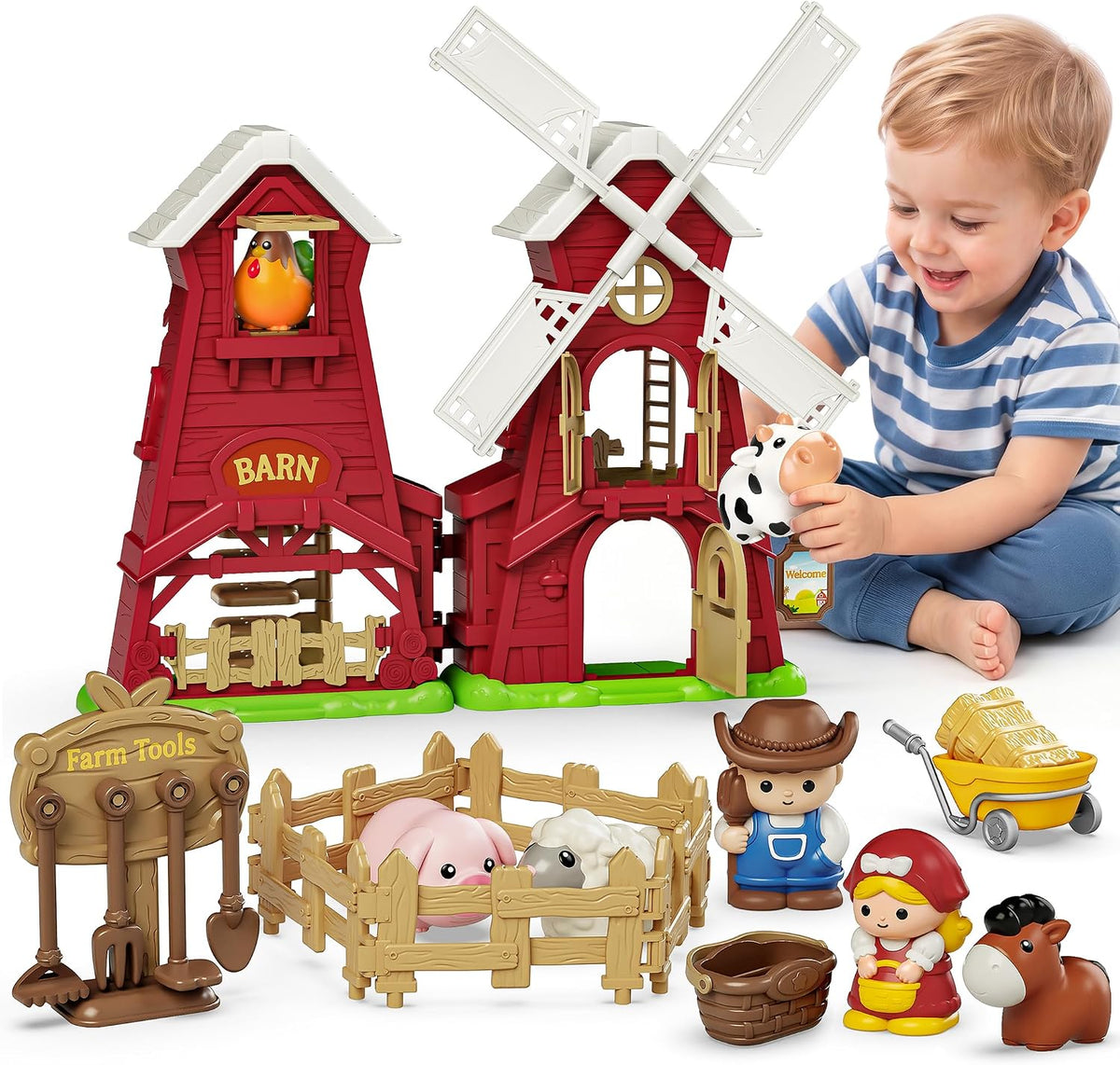 Juguete Montessori para niños pequeños de 1 a 3 años, molino de viento, regalo para bebés niños y niñas
